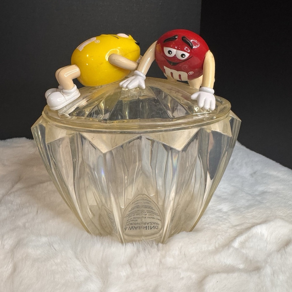 Collectible M&M's Candy Dish Featuring the Red and Yellow M&M's Hard Plastic Lid